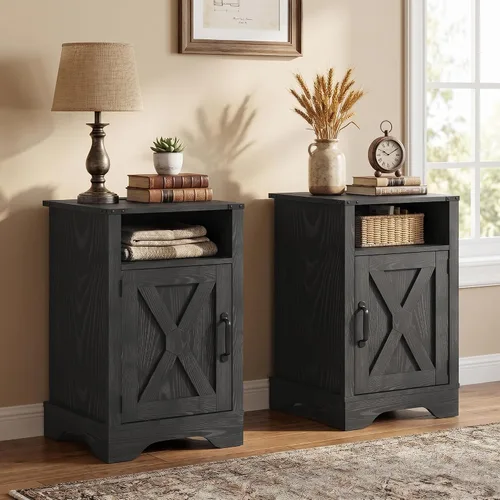 Miniatura 22 de FansaFurn Mesita de noche de granja con estación de carga, mesa auxiliar rústica de madera para dormitorio, sala de estar, 16 pulgadas de Gris claro