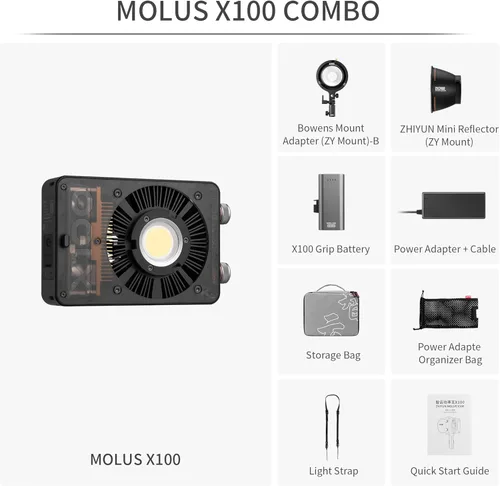 Miniatura 2 de ZHIYUN Molus X100 Bi-color Combo 100W Luz de Vídeo [Oficial] V2 Versión Mejorada Profesional Iluminación de Fotografía Portátil Salida Continua