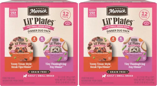Miniatura 13 de Merrick Lil' Plates - Alimento húmedo sin cereales para perros pequeños, receta Petite Pot Pie, 12 envases de 3.5 onzas