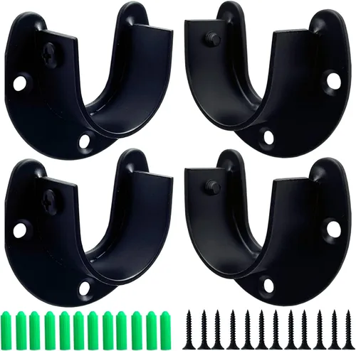 Miniatura 9 de Paquete de 4 soportes de barra de cortina de acero inoxidable de alta resistencia de 1 pulgada, soportes de extremo para poste de armario, soporte
