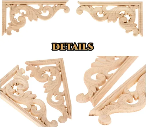 Miniatura 8 de MUXSAM Apliques de madera tallada para esquinas, 1 par de calcomanías de tallado de madera sin pintar vintage para gabinete, espejo, repisa