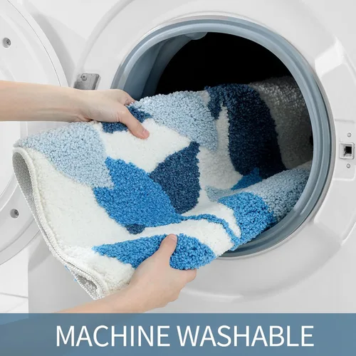 Miniatura 7 de Gibelle Alfombra de baño azul, antideslizante, fuerte y absorbente de agua, tapete de baño de microfibra de felpa, lavable a máquina, tapete