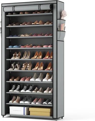 Miniatura 12 de ROJASOP Zapatero con cubiertas, organizador de zapatos grande de 10 niveles, almacenamiento alto para 20-22 pares de zapatos y botas, organizador