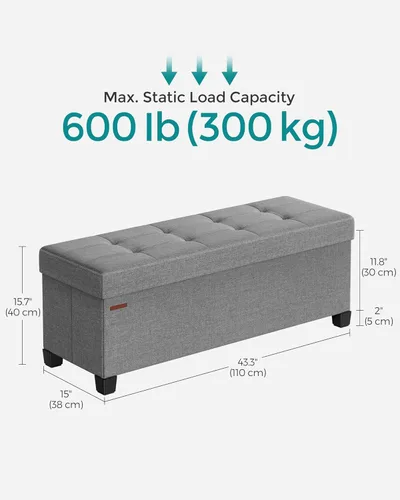 Miniatura 2 de SONGMICS Banco otomano de almacenamiento, reposapiés plegable con patas, 15 x 43 x 15.7 pulgadas, banco de extremo de cama, baúl de almacenamiento