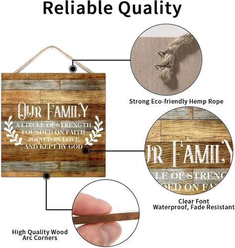 Miniatura 3 de Paleta de madera vintage con versículo bíblico para el hogar, con texto en inglés "Our Family a Circle of Strength" Founded on Faith Joined in Love
