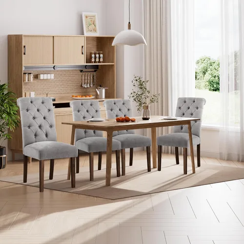 Miniatura 23 de Juego de 2 sillas de comedor, tapizadas Parsons con botones y patas de madera maciza, sillas de cocina de tela moderna para comedor, color beige