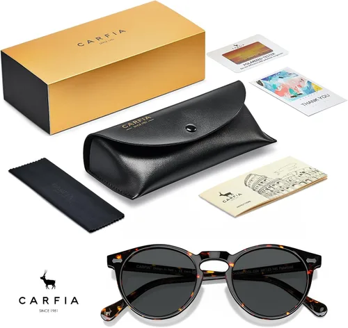 Miniatura 63 de CARFIA Gafas de sol polarizadas de acetato redondo para mujer, protección UV de cara pequeña con funda de cuero CA5288