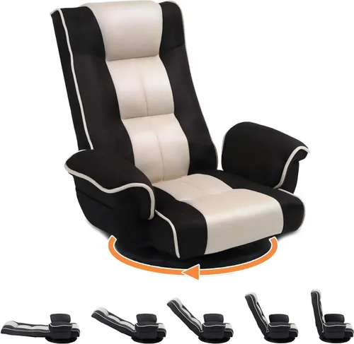 Miniatura 10 de Folding Floor Gaming Chair with Back Support, 14-Position Adjustable Recliner - Padded Cushion with Breathable Linen & Cotton Blend for Adults &