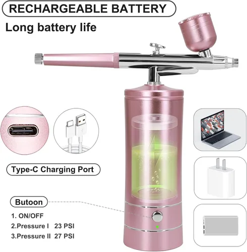 Miniatura 3 de Kit de aerógrafo con compresor, pistola de aerógrafo de mano automática con punta de 0.012 in, recargable, cepillos de aire portátiles para pintura