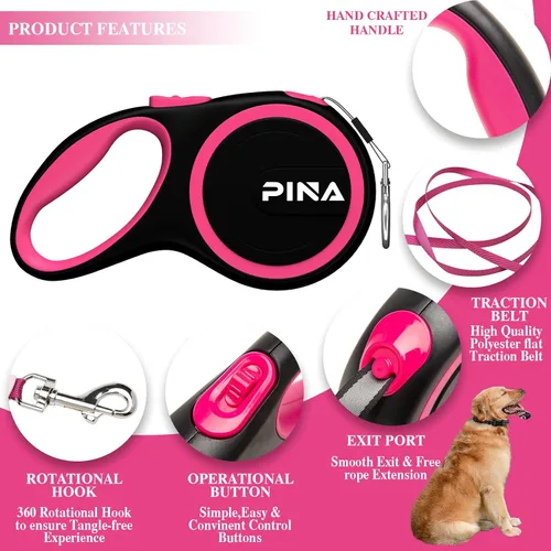 Miniatura 3 de PINA Correa retráctil para perro, correa de perro de 10 pies para perros pequeños de hasta 33 libras, cinta de nailon reflectante fuerte sin enredos