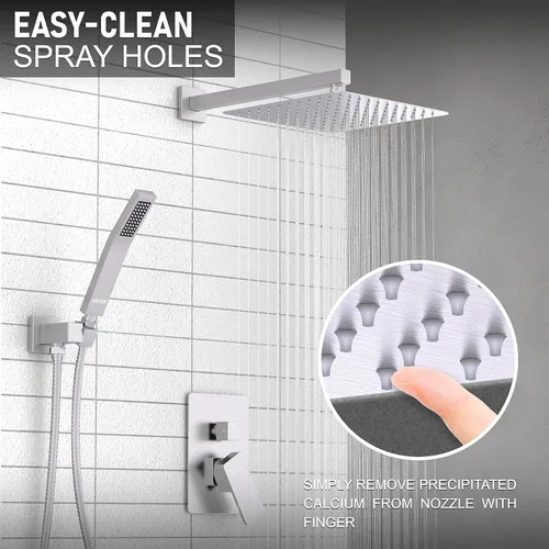 Miniatura 2 de KOJOX - Sistema de ducha negro mate con cabezal de ducha de lluvia de alta presión, cabezal de ducha de mano, mezclador de baño de lujo, juego
