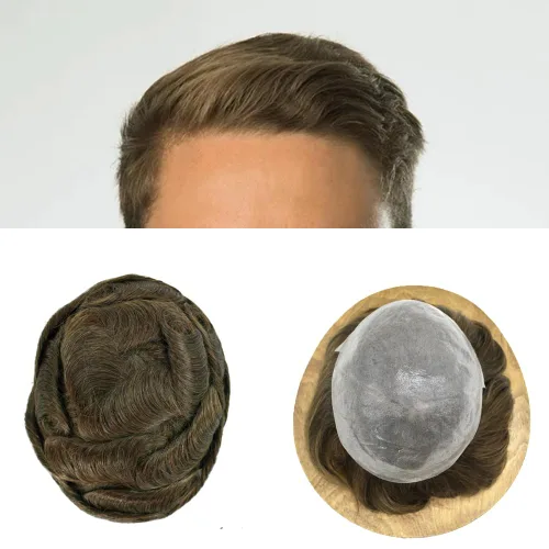 Miniatura 69 de Super Thin Skin Mens Toupee 0.001 in - Sistema de cabello de piel ultrafina para hombres, cabello humano negro, marrón, rubio, gris, peluca