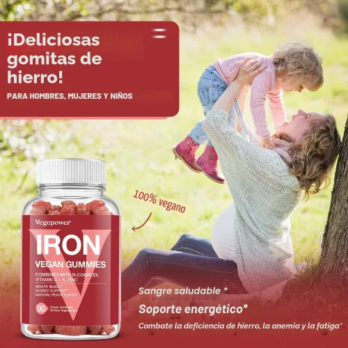 Miniatura 3 de Suplemento de gomitas de hierro vegano - con vitamina C, A, complejo B, folato, zinc para adultos y niños - Apoyo para la salud de la sangre