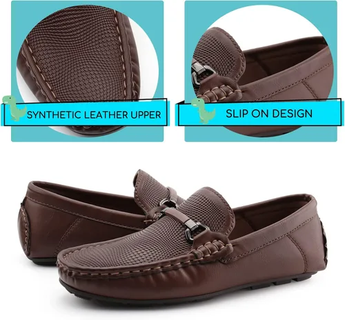 Miniatura 2 de JABASIC Mocasines Penny para niños, estilo casual, sin cordones, zapatos de vestir para niños