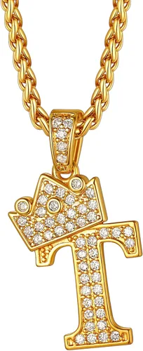 Richsteel Initial Necklace for Men A-Z 18K Gold Plated Crown Shiny Cubic Zirconia Monogram Pendant for Women Fashion Jewelry