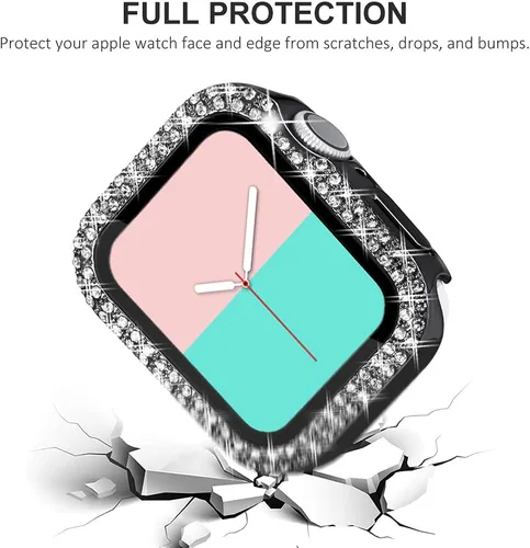 Miniatura 3 de NewWays Paquete de 2 carcasas brillantes para Apple Watch, 1.496 pulgadas, Series 3, 2, 1, diamantes de imitación de cristal con diamantes