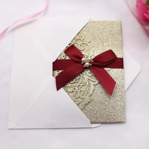 Miniatura 4 de AdasBridal 25 invitaciones de boda con purpurina de 250 GSM con tres pliegues con tarjetas de confirmación y sobres para boda, compromiso, despedida