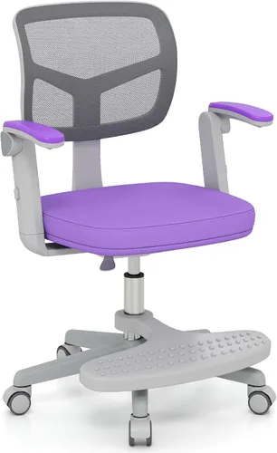 Miniatura 17 de Giantex Silla de escritorio para niños, silla rodante ergonómica ajustable con reposapiés y apoyabrazos abatibles, silla de oficina para niños