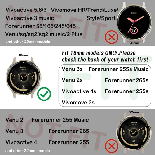 Miniatura 3 de Paquete de 5 correas de reloj de nailon compatibles con Garmin Venu 3S/Venu 4 (1.614 in)/2S/Forerunner 265S 1.654 in, 0.709 in, correa deportiva