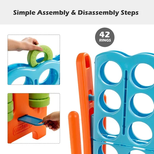 Miniatura 5 de COSTWAY Juego Gigante Jumbo 4 en Raya, Conecta 4 para Niños y Adultos, 3.5 Pies de Alto para Interiores y Exteriores con 42 Anillos Jumbo