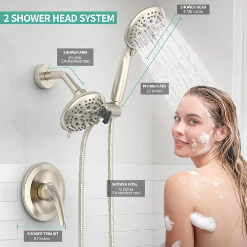 Miniatura 3 de SR SUN RISE Sistema de ducha con ducha de mano y ducha de lluvia, juego combinado de alta presión de 5 pulverizaciones, grifo de ducha doble 2 en 1