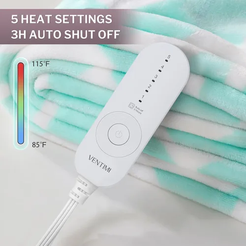 Miniatura 2 de VENTIMI Manta eléctrica con calefacción, manta térmica de 50 x 60 pulgadas con 5 niveles de calor y apagado automático de 3 horas, mantas de Verde