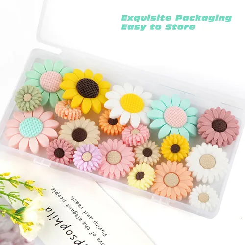 Miniatura 3 de Sunrony 20 cuentas focales de silicona para hacer llaveros, cuentas de silicona con forma de margarita de girasol para bolígrafos, pulseras