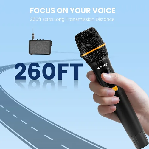 Miniatura 6 de Micrófonos inalámbricos, micrófono profesional UHF de metal dual para karaoke inalámbrico con receptor recargable (260 pies), conectar y usar