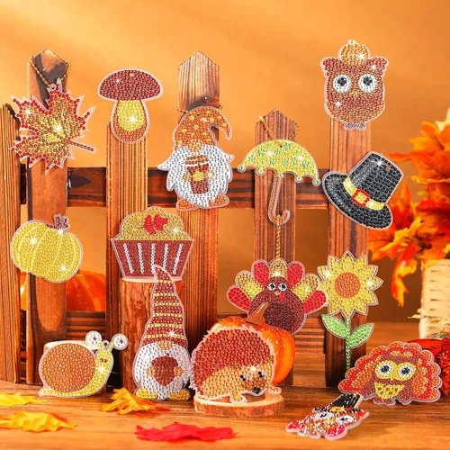 Miniatura 7 de Inbagi 15 llaveros de pintura de diamante de otoño, llaveros de arte de diamantes de otoño, decoración para decoración de fiesta de Acción de Gracias