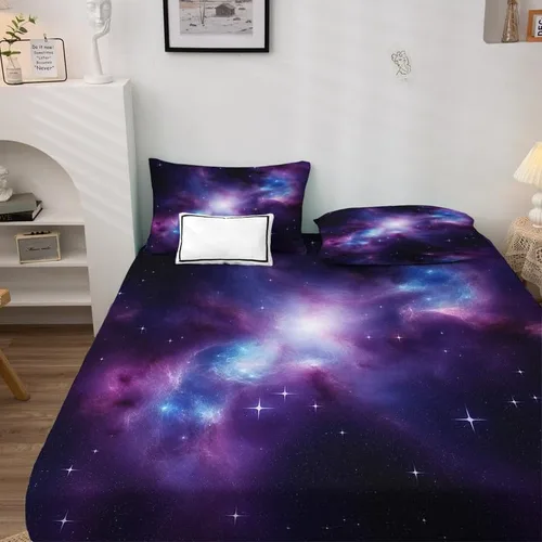 Miniatura 3 de Galaxy Sheets - Juego de sábanas de tamaño individual, sábanas de microfibra suave con bolsillo profundo y estampado sin arrugas, 1 sábana bajera, 1