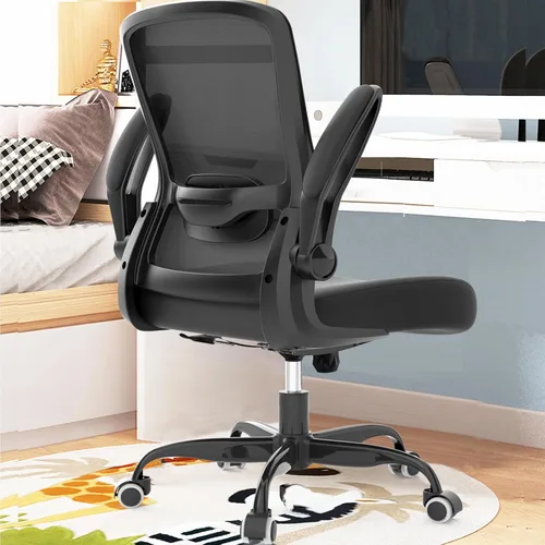 Mimoglad Silla de oficina ergonómica – Silla de escritorio con reposabrazos abatibles y reclinable de 135°, soporte lumbar ajustable – Silla de