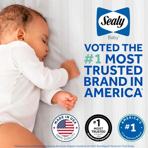 Miniatura 9 de Sealy Baby Colchón para cuna con diseño de mariposa y ajuste de cama infantil, espuma americana de primera calidad, lavable y fácil de limpiar, Raya