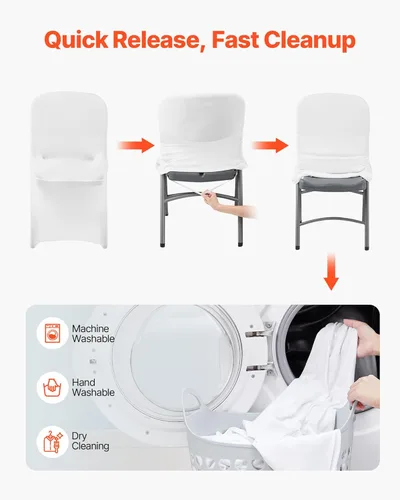 Miniatura 45 de VEVOR 150 fundas blancas para sillas de poliéster y elastano, fundas elásticas para bodas, fiestas, comedor, banquetes, sin pinzas, 150