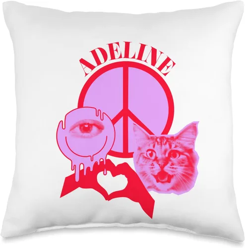 Adeline Name Personalized Peace and Karma Co. Adeline - Almohada personalizada con el nombre I Love Retro Cat Mom (16 x 16 pulgadas), multicolor