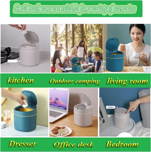 Miniatura 6 de LTWQLing - Bote de basura pequeño de plástico con tapa - Papelera emergente de 2 L para tocador de baño, escritorio, mesa o mesa auxiliar - Para