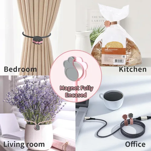 Miniatura 5 de SOOOEC Bonitas bridas magnéticas de pata de gato, paquete de 24, organizadores de cables de silicona reutilizables para el hogar y la oficina