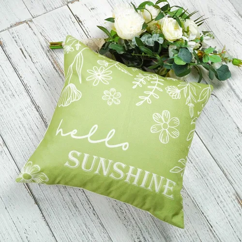 Miniatura 4 de ONWAY Juego de 2 fundas de almohada primaverales de 18 x 18 pulgadas, decoración floral de Hello Spring, para exteriores, patio, funda de cojín