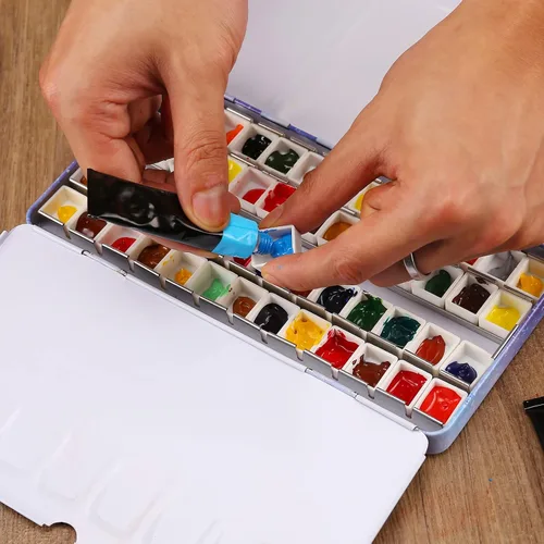 Miniatura 4 de MYARTOOL Paleta de acuarela vacía, estuche de pintura de paleta de acuarela de lata vacía púrpura con 48 piezas de sartenes vacías para paleta