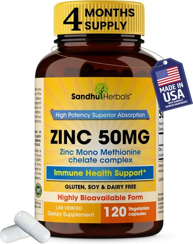 Cápsulas de zinc de 50 mg para hombres y mujeres, 120 unidades | Suplementos de zinc altamente absorbibles para apoyo del sistema inmunológico |