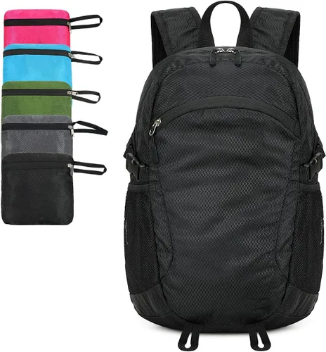 Mochila pequeña de senderismo para viajes, ligera, plegable, mochila de día resistente al agua, mochilas plegables de 15L para viajes, mujeres, Negro