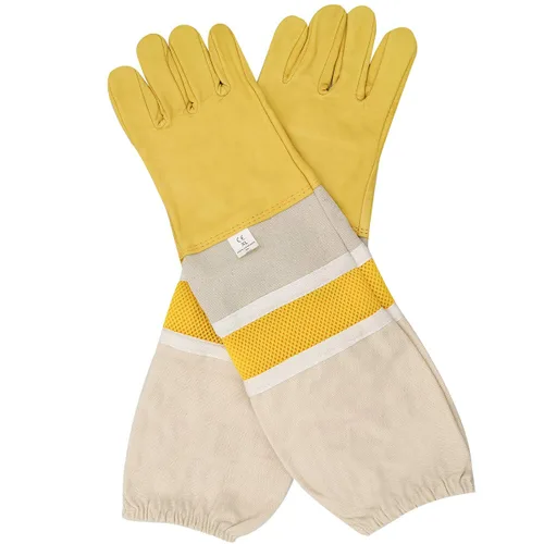 Miniatura 9 de DZXZY Guantes profesionales de apicultura de piel de cabra de primera calidad, suministros de apicultura con lona larga, mangas ventiladas y puños