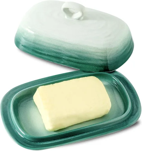 Miniatura 9 de Mantequillera con tapa, soporte de cerámica para mantequilla con tapa y asa para encimera, recipiente de mantequilla de porcelana para mantequilla