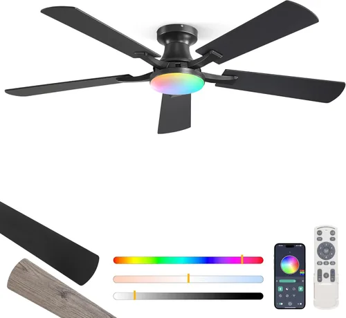 Miniatura 18 de ZMISHIBO Ventilador de techo de 52 pulgadas con luz, aplicación y control remoto, perfil bajo de montaje empotrado, luz LED regulable de 20 W, motor