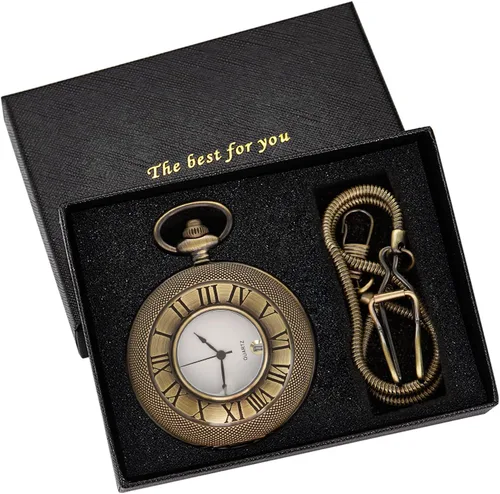 Miniatura 3 de Hollow Roman Digital Pocket Watch Cover para hombre, calendario romano Dial Reloj de bolsillo de cuarzo para hombre con cadena