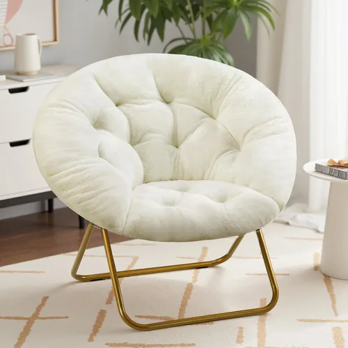 Miniatura 10 de Sweetcrispy Silla Cómoda para Adultos, Silla Plegable para Sala de Estar, Sillón Suave de Pelo Sintético para Dormitorio, Silla de Lectura Cómoda