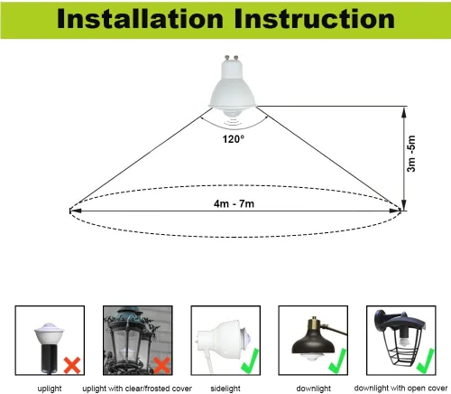Miniatura 5 de Paquete de 2 bombillas LED GU10 de 5 W con sensor infrarrojo, equivalente a 50 W incandescentes, lámpara de detección de infrarrojos PIR