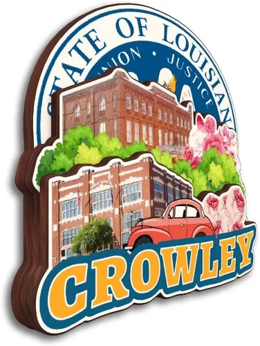 Miniatura 2 de Crowley Louisiana USA America - Imán de madera para nevera, colección de madera 3D, hecho a mano, recuerdos de la ciudad, imán para nevera