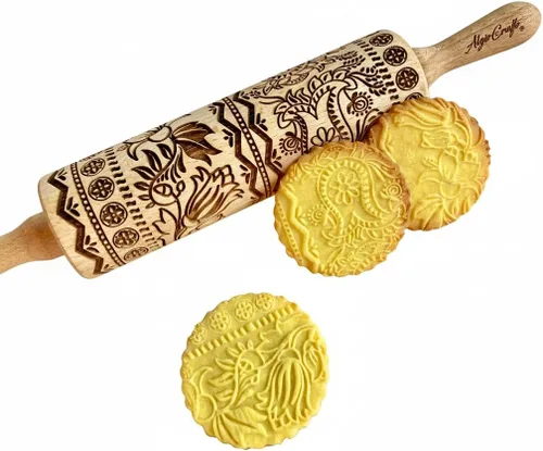 Miniatura 7 de Rodillo en relieve BEEHIVE. Rodillo de masa grabado con láser para galletas caseras y cerámica por Algis Crafts