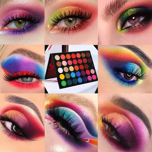 Miniatura 2 de Paleta de sombras de ojos mates y brillantes resistentes al sudor y altamente pigmentadas, 35 colores, Paleta de maquillaje profesional y casero