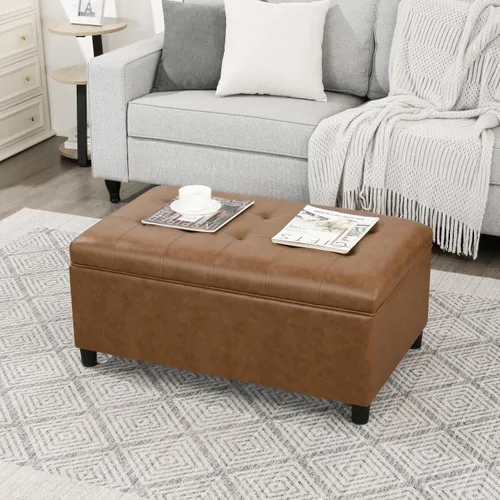 Miniatura 9 de Homebeez Banco de almacenamiento de piel sintética de 34.6 pulgadas, reposapiés otomano copetudo con tapa con bisagras fácil de abrir para sala